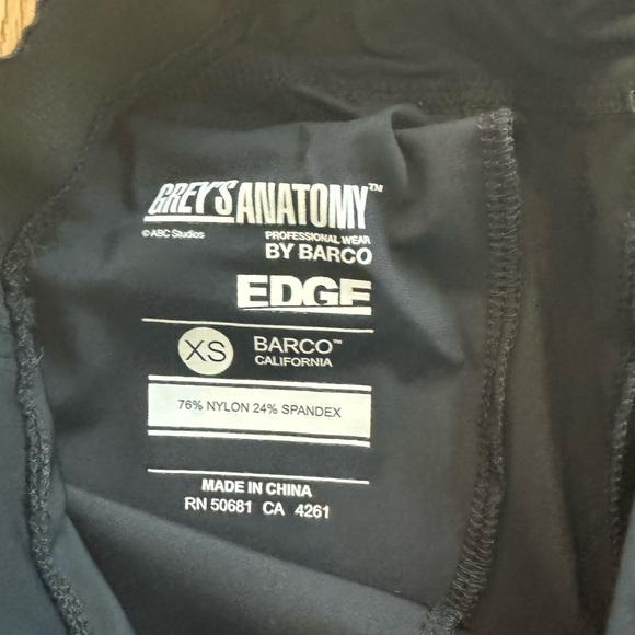 NWOT - Grey's Anatomy Black EDGE scrub pants by Barco 74% Nylon, 24% Spandex - Picture 3 of 8